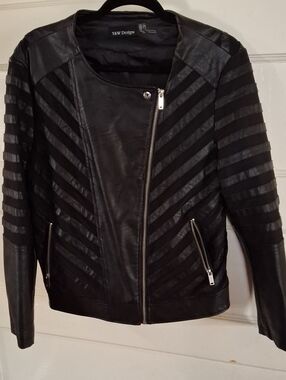 T&J Designs Black Striped Faux Leather Moto Jacket